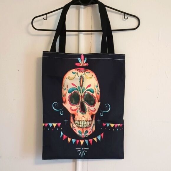BLACK sugar skull tote bag - Picture 4 of 6